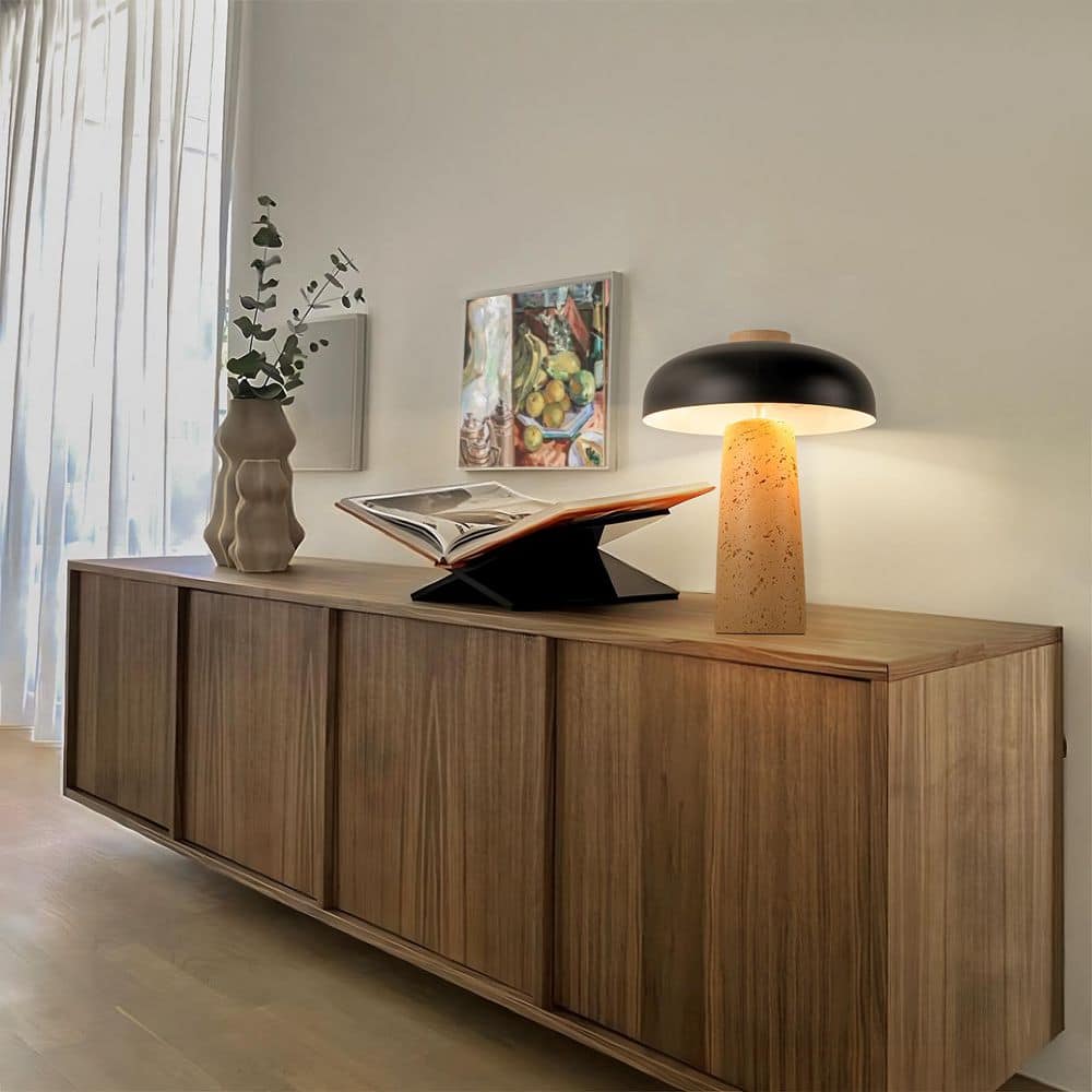 Solace 12.6 in. Modern Black Table Lamp with Natural Travetine Stone price history on PriceWatchPro