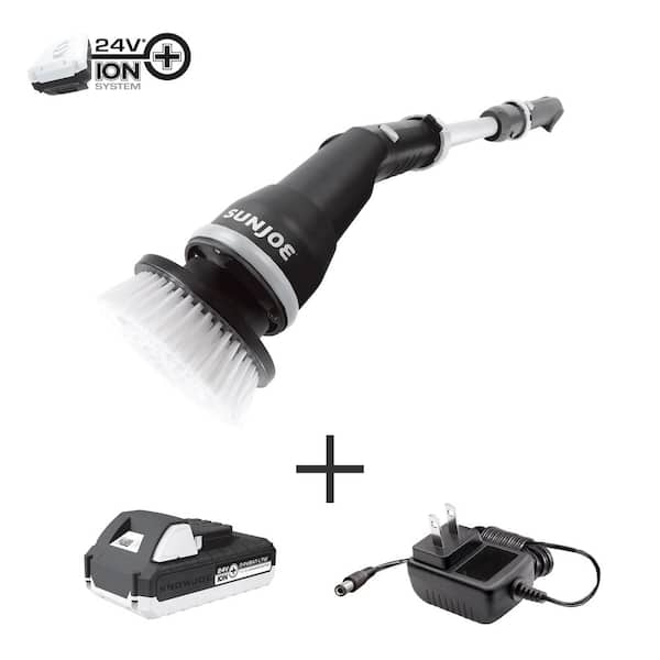 Sun Joe 24-Volt Cordless Handheld 360-Degree Spin Scrubber Brush Kit with 1.3 Ah Battery + Charger, Black