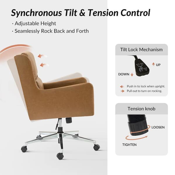 Edmund Camel Modern Faux Leather Tilting Office Chair with Metal Legs