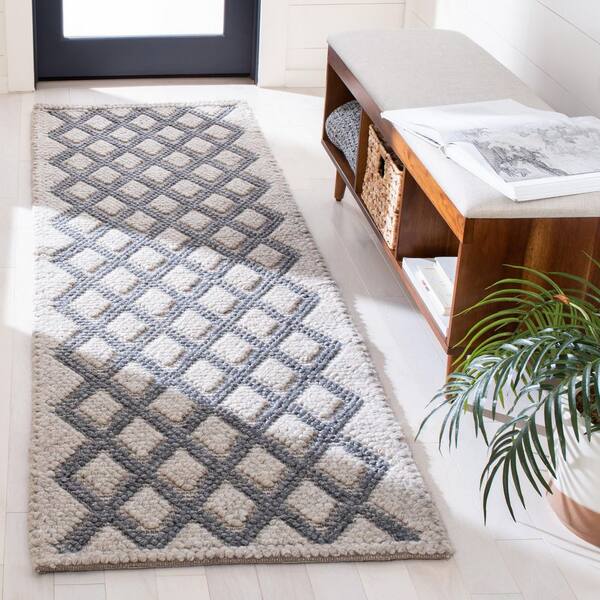 Natura 2 ft. x 8 ft. Silver High-Low Diamond Runner Rug