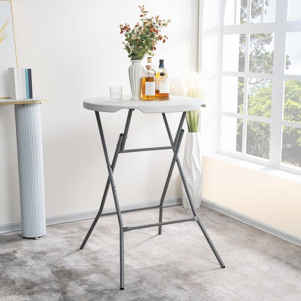 Round Folding Bar Cocktail Tables for Parties Height Folding Resin Table Round Highboy Top Table, Dining Room in White