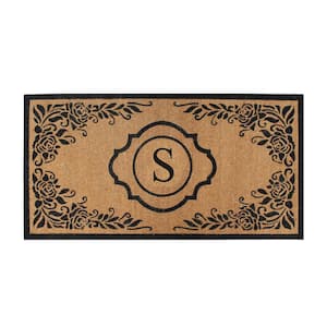 First Impression Hand Crafted Ella Entry X-Large Double Black/Beige 36 in. x 72 in. Flocked Coir Monogrammed S Door Mat