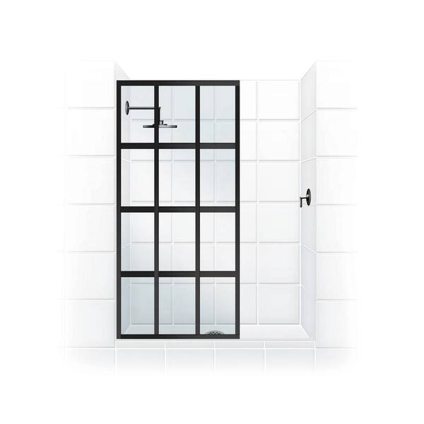 Coastal Shower Doors Gridscape Series V1 36 in. x 72 in. Divided Light Shower Screen in Matte Black and Clear Glass