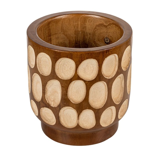 Zion 17.2 qt. Walnut Hand-Carved Wood Planter with Dots (9.8 in. L x 9.8 in. W x 10.2 in. H)