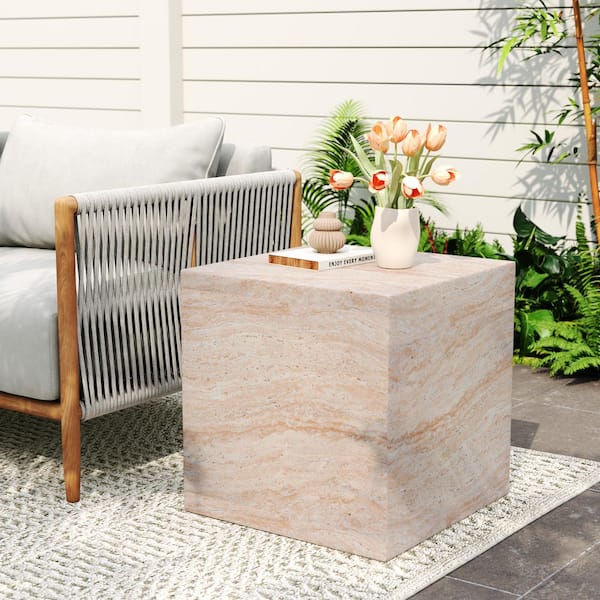 CHRISTOPHER KNIGHT HOME Quebec Travertine Square Lightweight Concrete Outdoor Patio Side Table, MGO