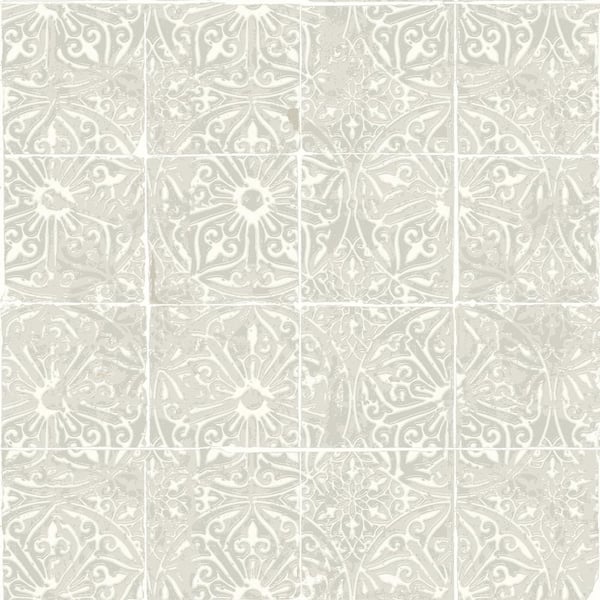 NuWallpaper Grey Provincial Tile Vinyl Matte Peel and Stick Wallpaper