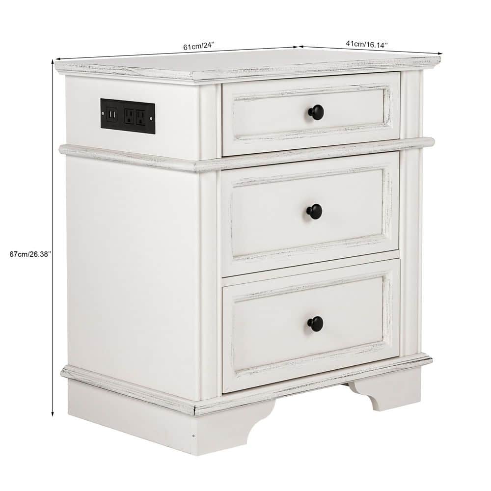 White 3 Drawer 24. 02 in. Wide Nightstand - thumbnail 7