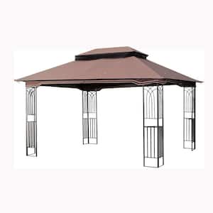 10 ft. x 13 ft. Outdoor Brown Steel Soft-Top Gazebo with Double Roof and Mosquito Net