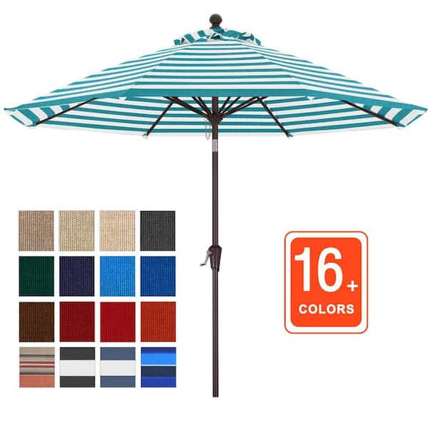 abc canopy patio umbrella ABCCANOPY 9 ft. Steel Market Push Tilt Outdoor Patio Umbrella, with 5-Year-Non-Fading Olefin Fabric in Turquise and White Stripe