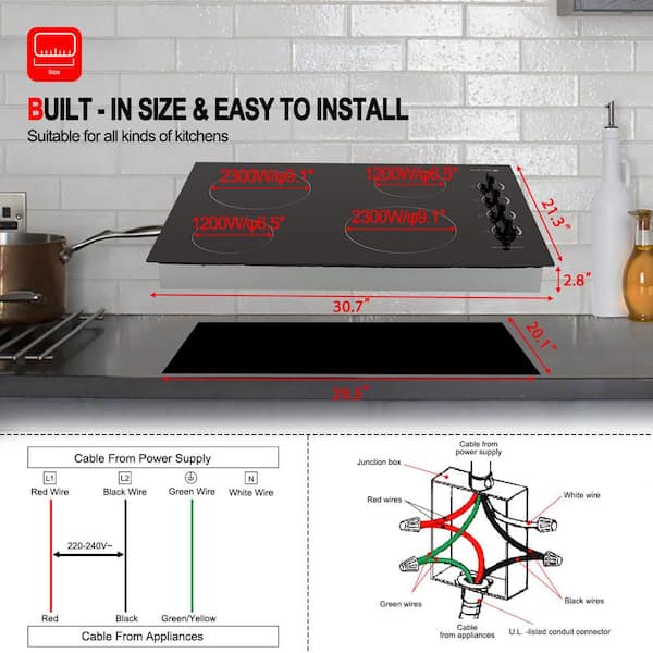 thermomate 30 inch Built-In Electric Stove, 220V Vitro Ceramic Surface Radiant Electric Cooktop