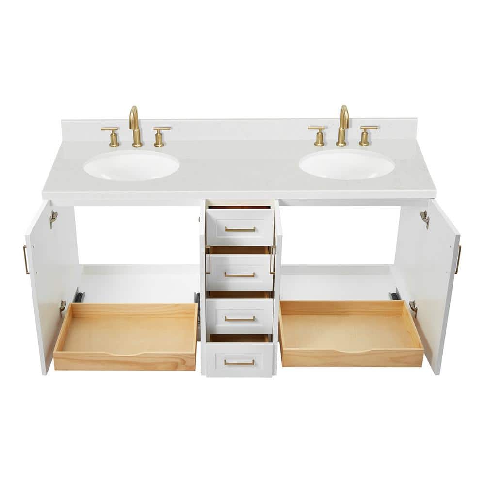 Taylor 72" White Freestanding Double Basin Vanity with Gold Hardware