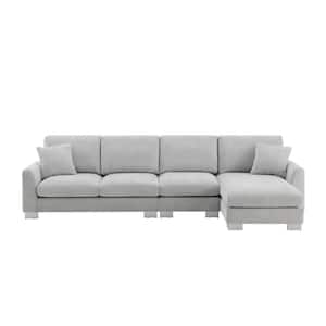 119 in. L-Shaped Modern Chenille Sectional Sofa in. Light Gray with 2 Pillows