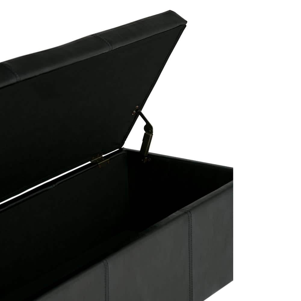 Midnight Black Faux Leather Rectangular Storage Ottoman