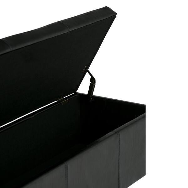 Simpli Home Avalon 48 in. Wide Vegan Leather Storage Ottoman Bench