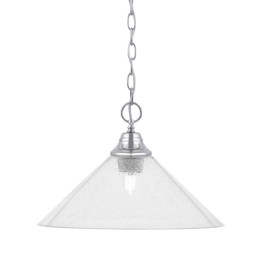 Kingston 100-Watt 1 Light Chrome Shaded Pendant Light with 16 in. Clear Bub