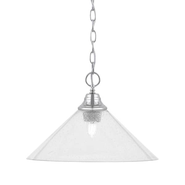 Unbranded Kingston 100-Watt 1 Light Chrome Shaded Pendant Light with 16 in. Clear Bubble Glass Shade, No Bulbs Included