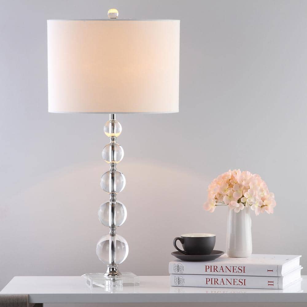 Liam 29-Inch Crystal Ball Accent Lamp with Off-White Linen Shade