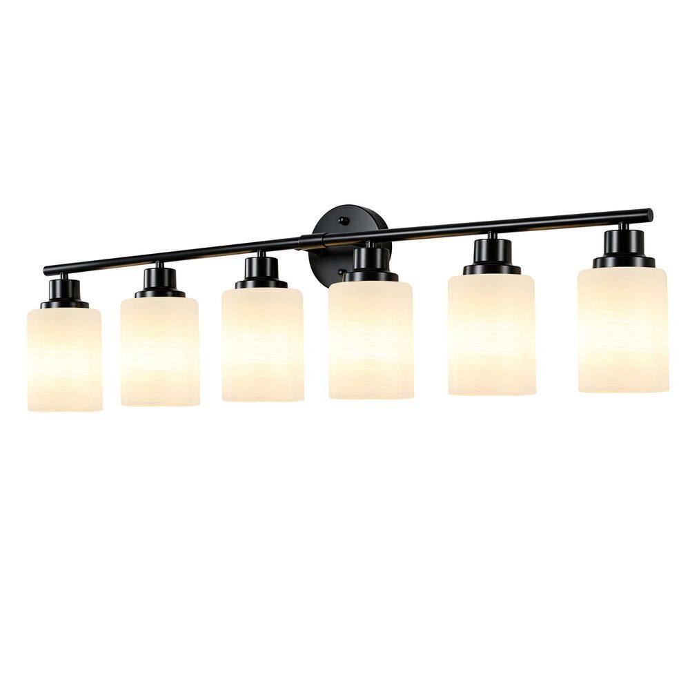 38.6 in. 6-Light Matte Black Bathroom Vanity Light with White Cylinder Glass Shades price history on PriceWatchPro