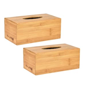 Burnt Brown Wood Square Facial Tissue Box Cover with Hinged Lid