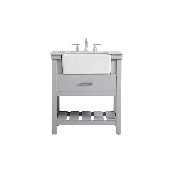 Unbranded Simply Living 30 in. W x 22 in. D x 34.125 in. H Bath Vanity in Grey with Carrara White Marble Top