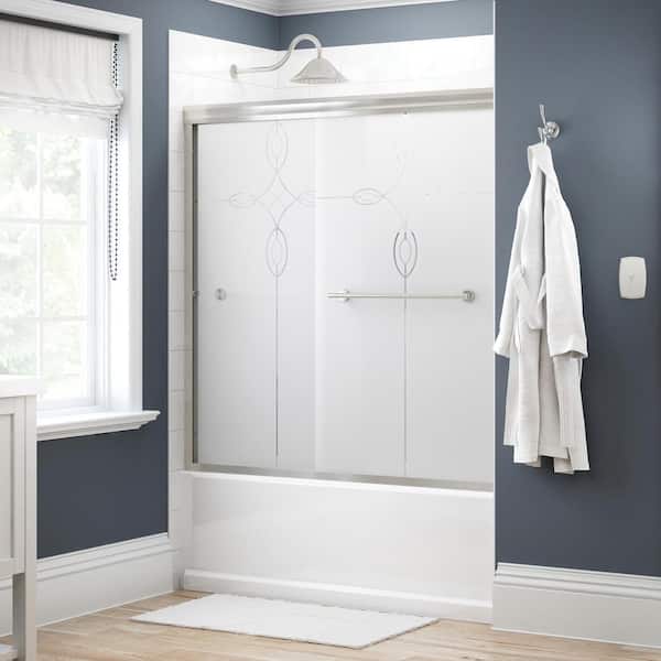 Delta Traditional 59-3/8 x 58-1/8 in. Semi-Frameless Sliding Bathtub Door in Nickel with 1/4 in. Tempered Tranquility Glass