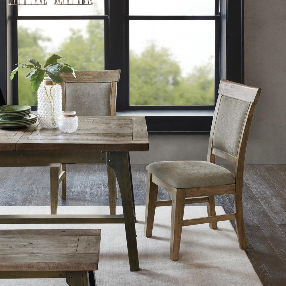 Oliver Rustic Linen & Weathered Wood Side Chair Set, Gray