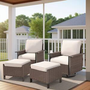 Nyajiah 4-Piece Wicker Patio Conversation Set with Beige Cushions