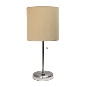 19.5 in. Tan and Brushed Steel Stick Lamp with USB Charging Port