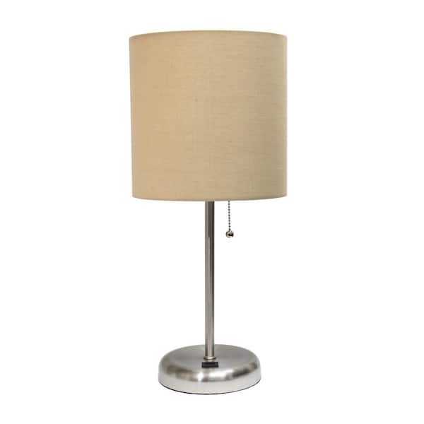 Simple Designs 19.5 in. Tan and Brushed Steel Stick Lamp with USB Charging Port