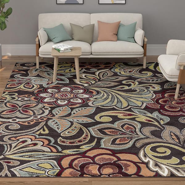 Deco Abstract Brown 5 ft. x 8 ft. Indoor Area Rug