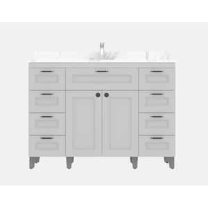48 in. W x 21 in. D x 35 in. H Metal Bathroom Vanity in Gray with Carrera Engineered Marble Vanity Top with White Bowl
