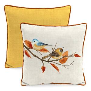 16 in. L x 16 in. W x 4 in. T Reversible Outdoor Throw Pillow in Fall Branch and Celosia Ochre