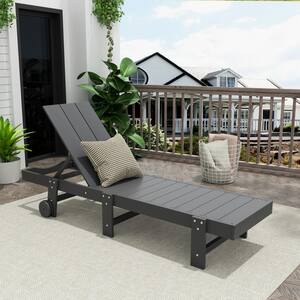 Laguna Gray Fade Resistant HDPE All Weather Plastic Outdoor Patio Reclining Adjustable Chaise Lounge with Wheels