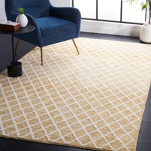 Easy Care Gold/Ivory Doormat 3 ft. x 5 ft. Machine Washable Geometric Abstract Area Rug