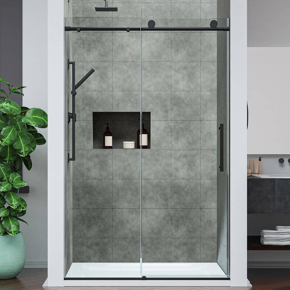 ANZZI Mountain 48 in. Reversible Frameless Sliding Glass Shower