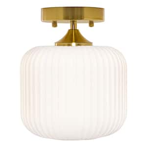 Vanna 8 in. Gold-Tone Metal Semi-Flush Mount with Frosted White Globe Shade