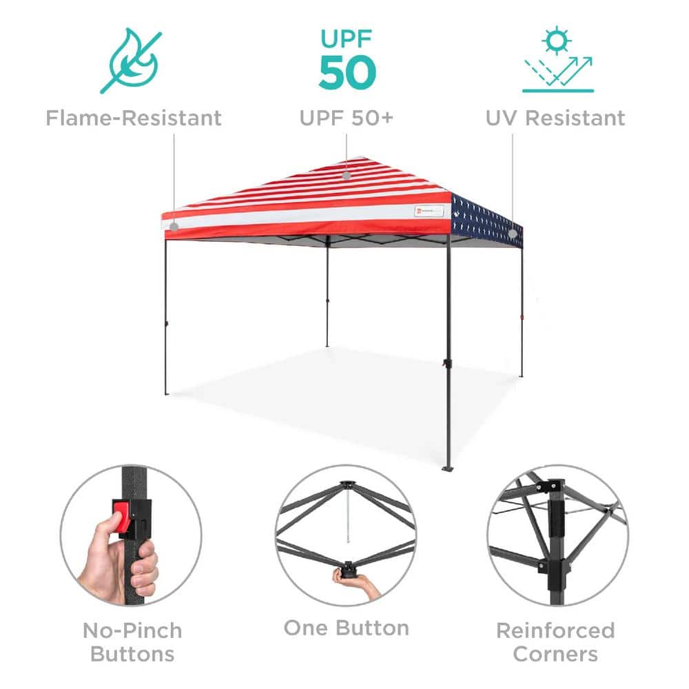 8x8ft American Flag Pop-Up Canopy with Wheeled Case and Weight Bags