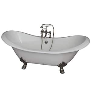 5.9 ft. Cast Iron Lion Paw Feet Double Slipper Tub in White with Brushed Nickel Accessories