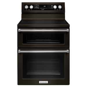 6.7 cu. ft 5 Burner Element Double Oven Electric Range with Self-Cleaning Convection Oven in PrintShield Black Stainless