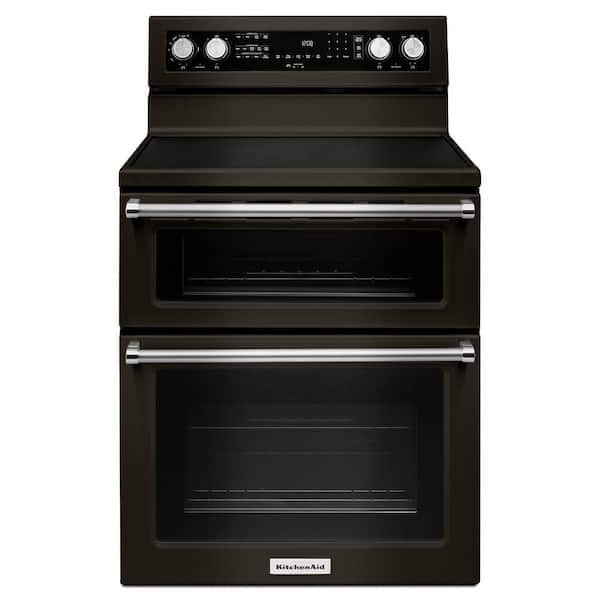 KitchenAid 6.7 cu. ft. Double Oven Electric Range with Self-Cleaning Convection Oven in PrintShield Black Stainless