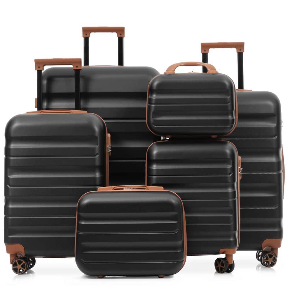 Tatahance 4-Piece Black and Brown ABS Hardside Lightweight Luggage