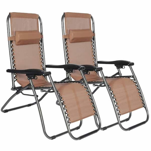 Amucolo Brown Zero Gravity Reclining Lounge Patio Outdoor Lounge Chairs (Set of 2)