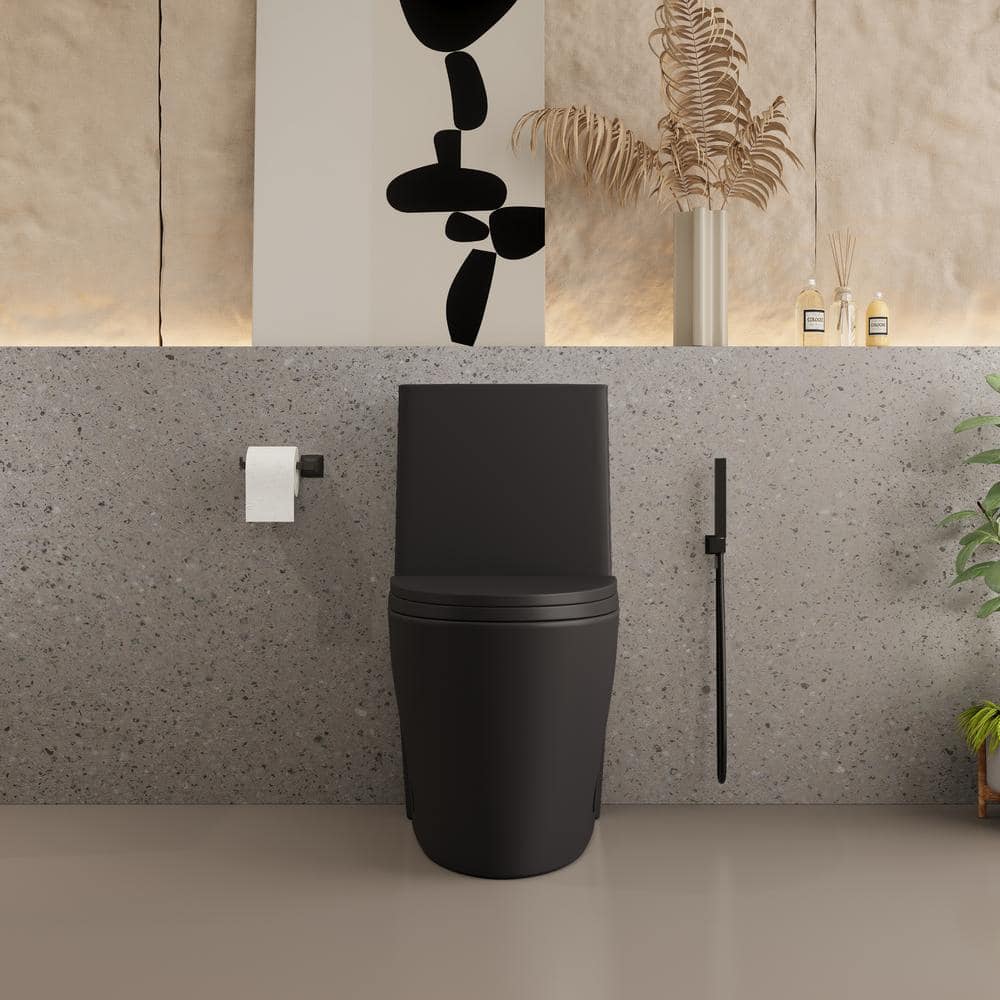 Matte Black Ceramic Dual Flush Elongated One-Piece Toilet