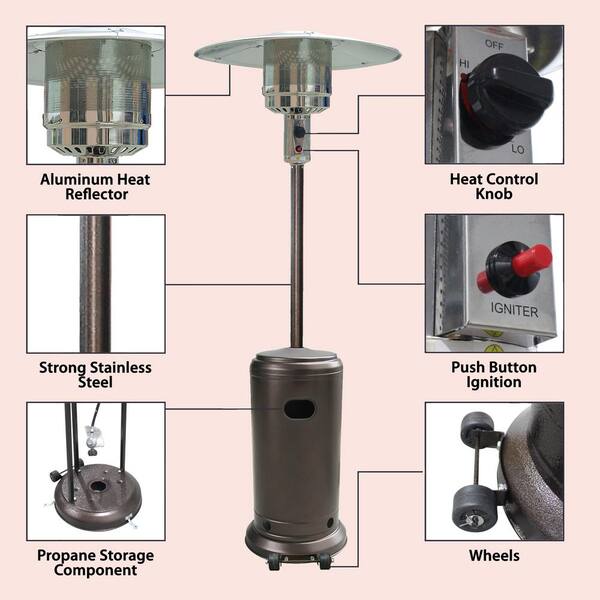 41000 BTU Outdoor Patio Floorstanding Propane Heater with Wheels in Bronze  BYY615-1 - The Home Depot