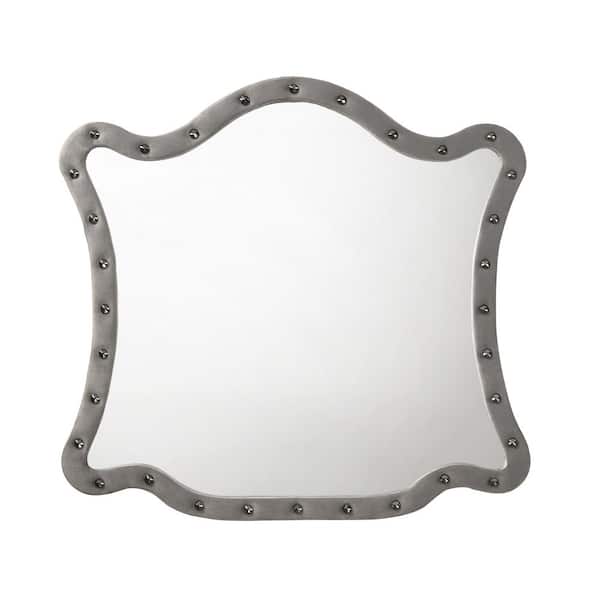 Acme Furniture Perine 41 in. W x 43 in. H Grey Upholstered Dresser Mirror