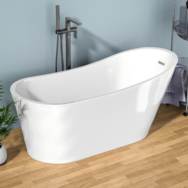 67 in. x 30 in. Acrylic Freestanding Soaking Bathtub with Integrated Slotted Overflow, Chrome Anti-clogging Drain White