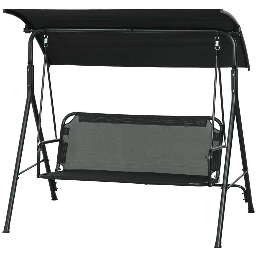 Black 3-Person Metal Patio Swing Chair with Steel Frame Stand and Adjustabl
