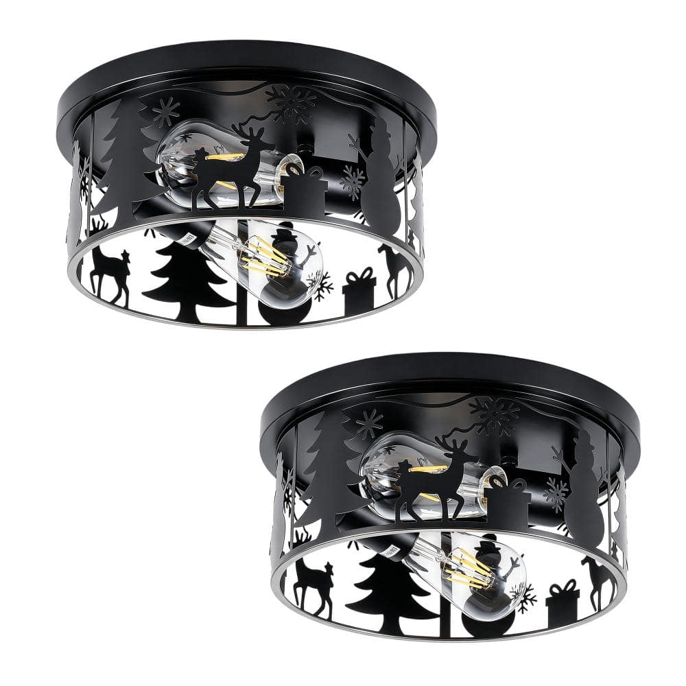 11 in 2‑Light Black Farmhouse Christmas Flush Mount Ceiling Light Fixture for Hallway Bedroom Porch Stairway(2-Pack) price history on PriceWatchPro