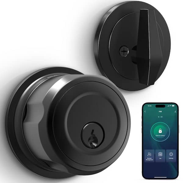 3 in 1 Aluminum Smart Lock Deadbolt with App Biometric Door Knob, Keyless Entry Door Lock, Round, in Black