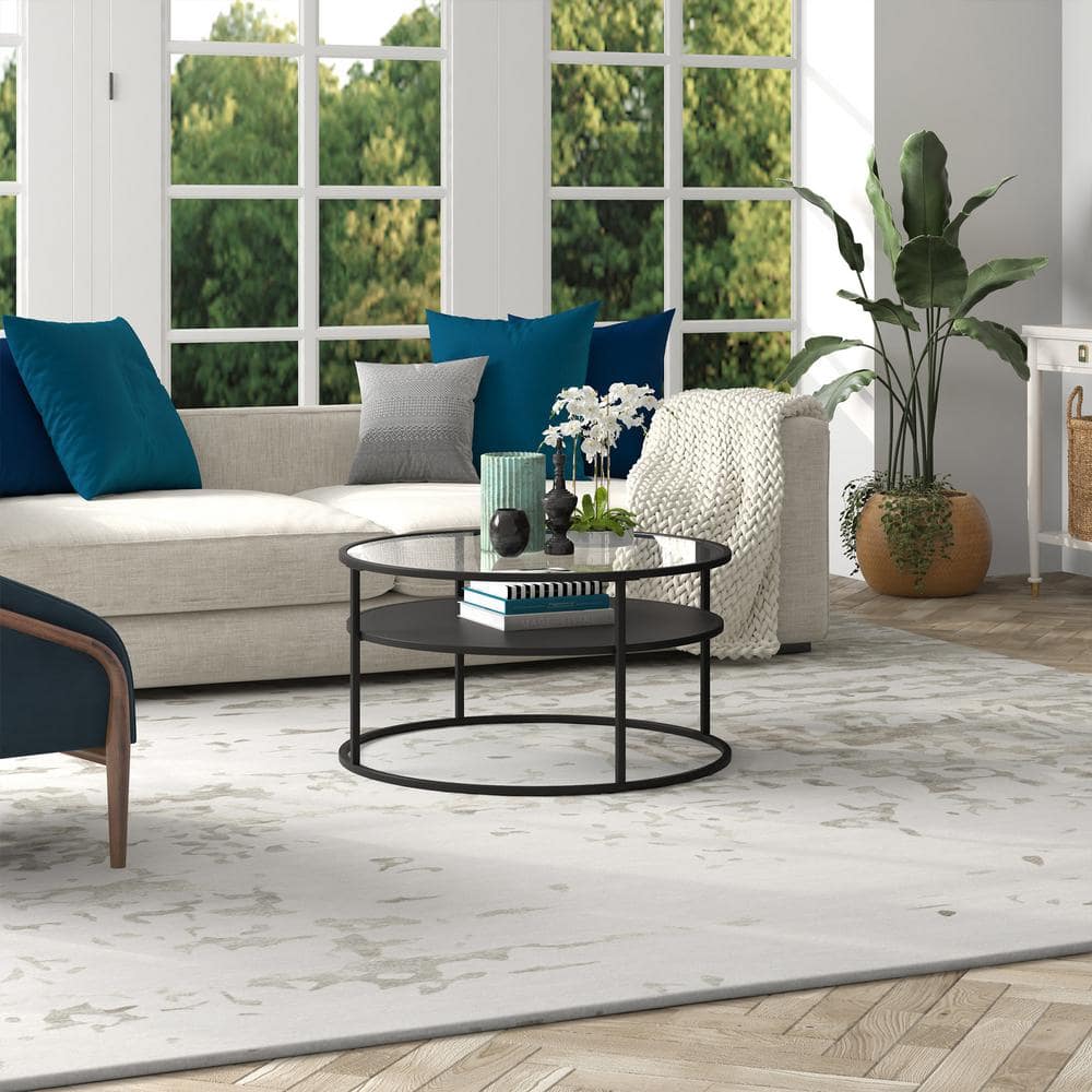 Ada 32" Blackened Bronze Round Coffee Table with Glass Top